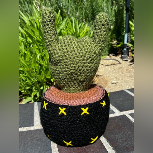 Hand Crocheted Rock n Roll Hand Cactus Decor! - Picture 3 of 17
